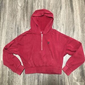 Empyre Burgundy Snake & Rose Cropped Quarter-Zip Hoodie - Small